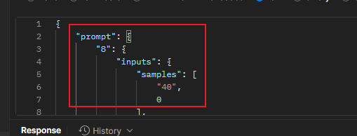 1.7.4 将我们下载好的工作流 json 文件粘贴为参数中 prompt 字段的值示意图